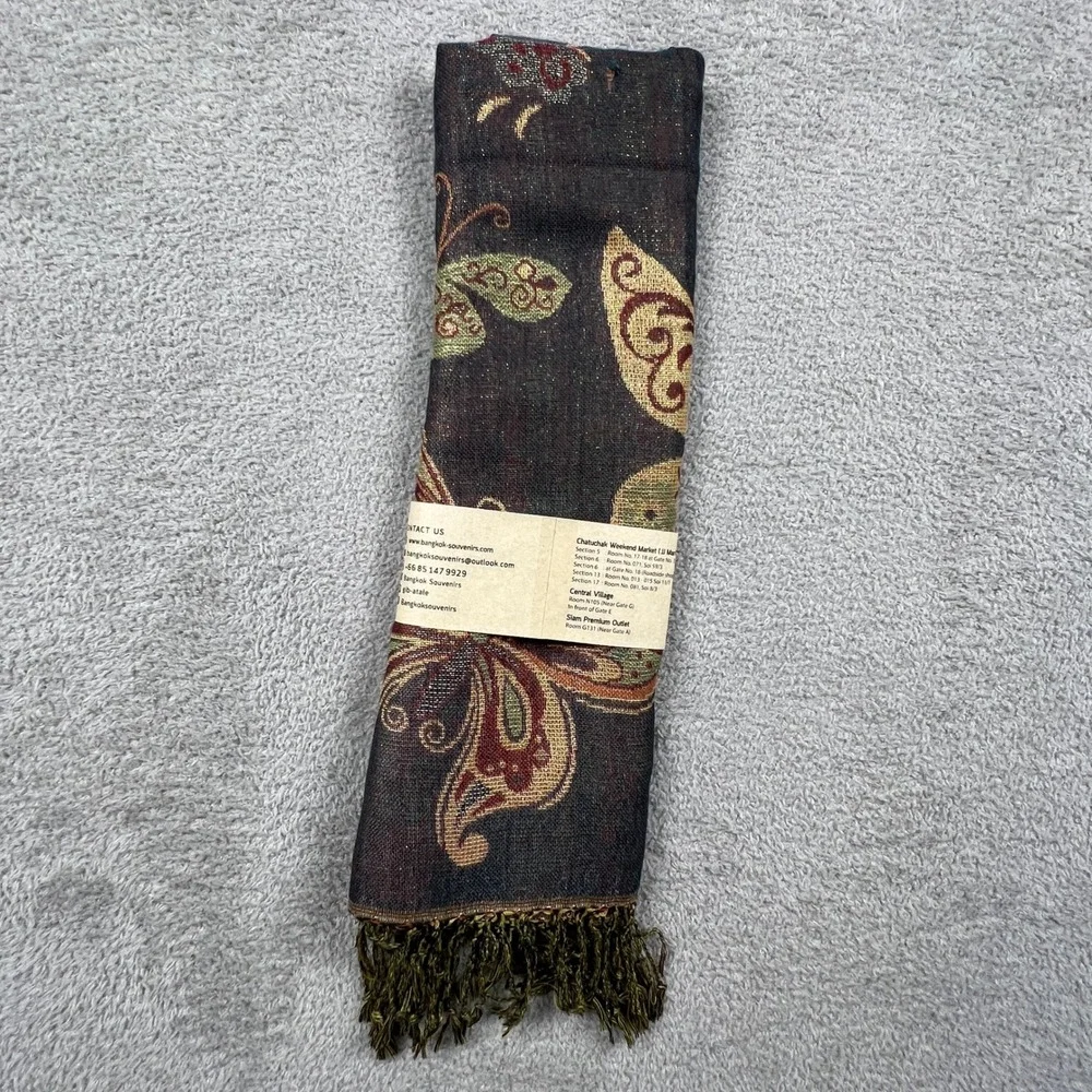 Boho Floral Butterfly Pashmina Scarf Fringe Shawl Vintage Earthy Wrap Cashmere